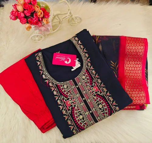 NAVY BLUE KURTI WITH MAGENTHA PANT SET KS058